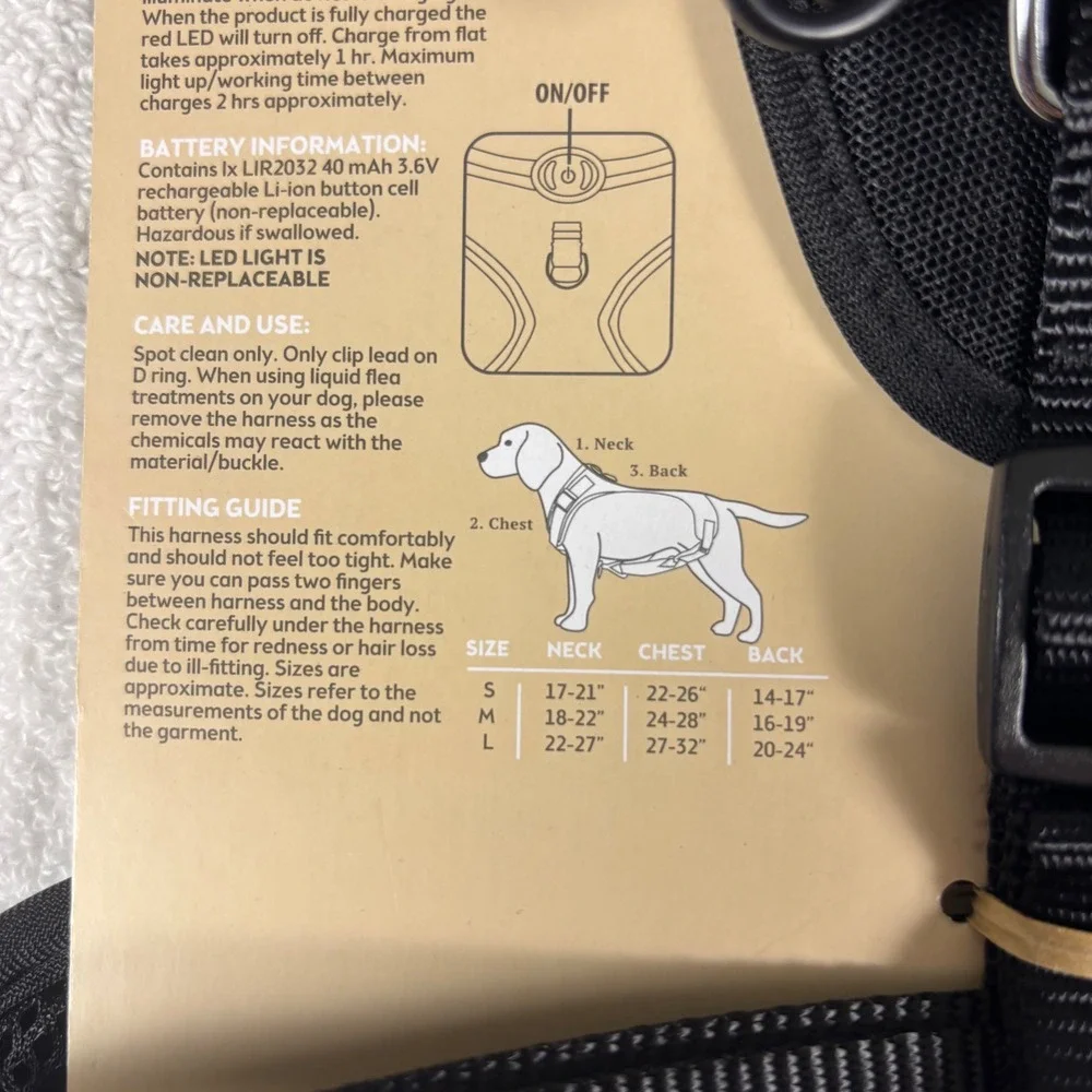 Heart to Tail LED‎ Dog Harness Medium Black USB Rechargeable 3 Light Modes